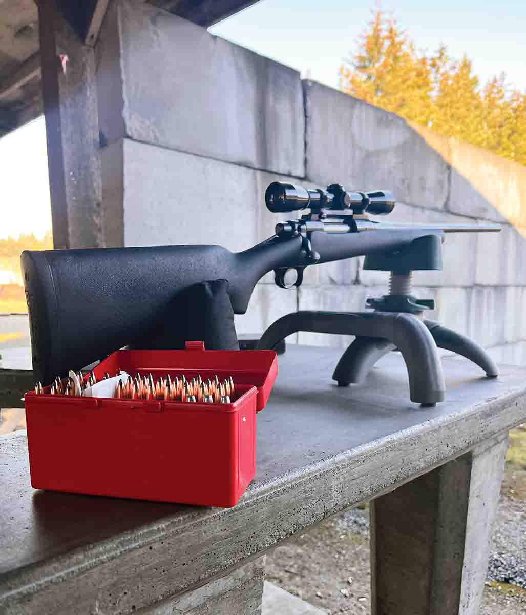 The Remington ADL chambered in .338-06 AI with Speer 200-grain spitzer softpoint bullets.